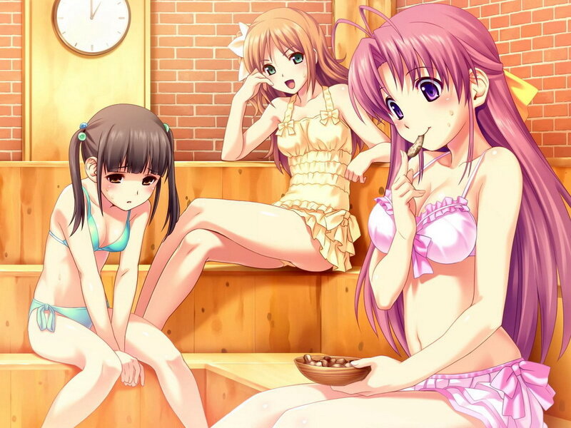 Three girls in a sauna