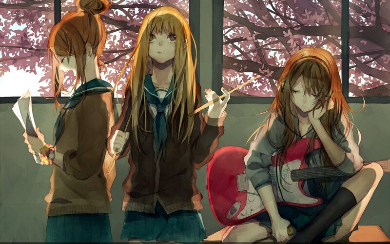 Three girls in a school setting