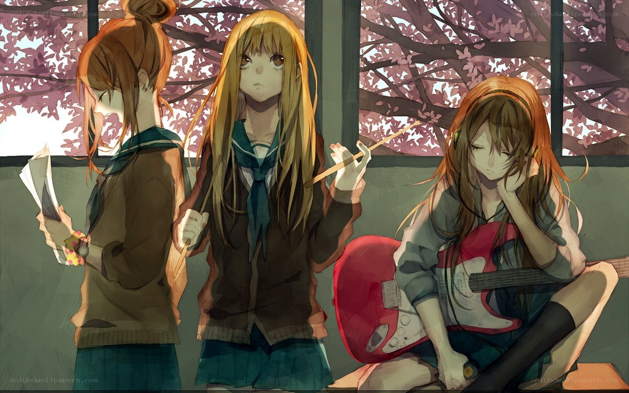 Three girls in a school setting