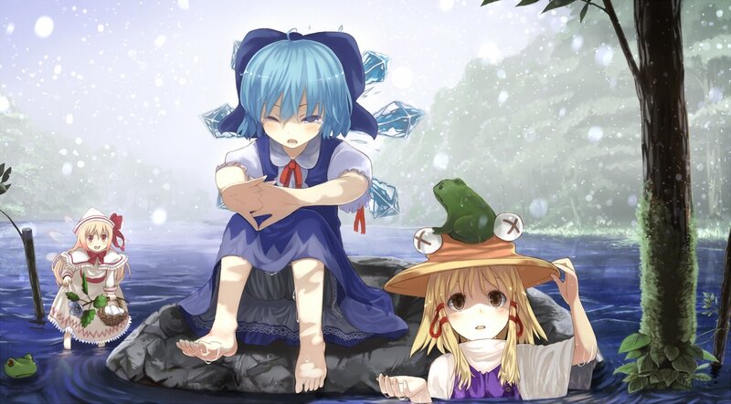 Three girls in a snowy forest