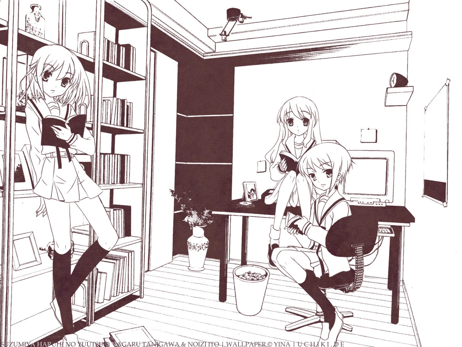 Three girls in a study room