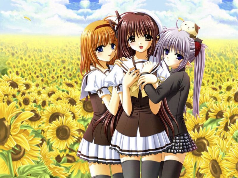 Three Girls in a Sunflower Field