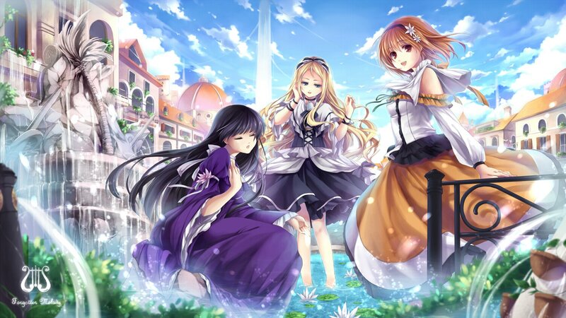 Three girls in a sunny city