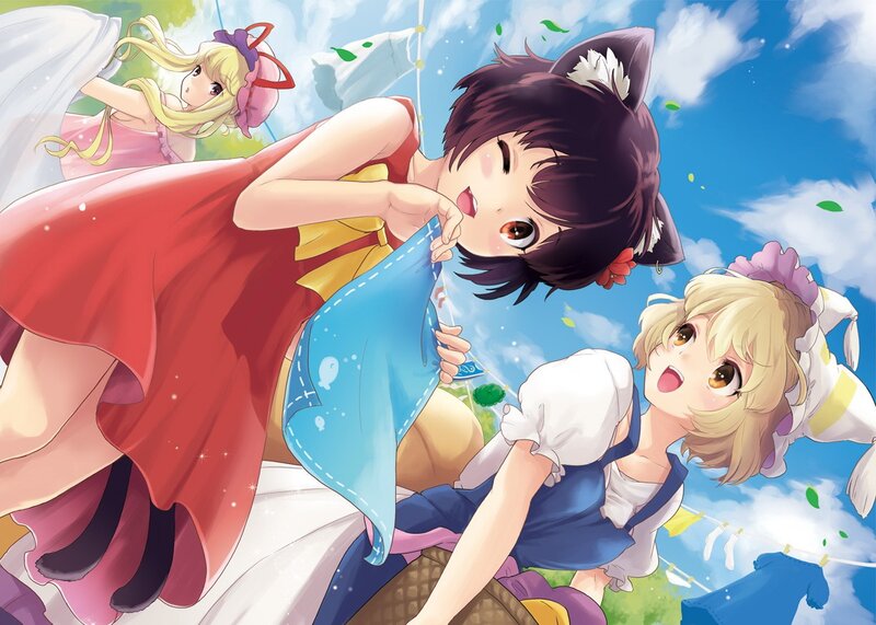 Three girls in a sunny day