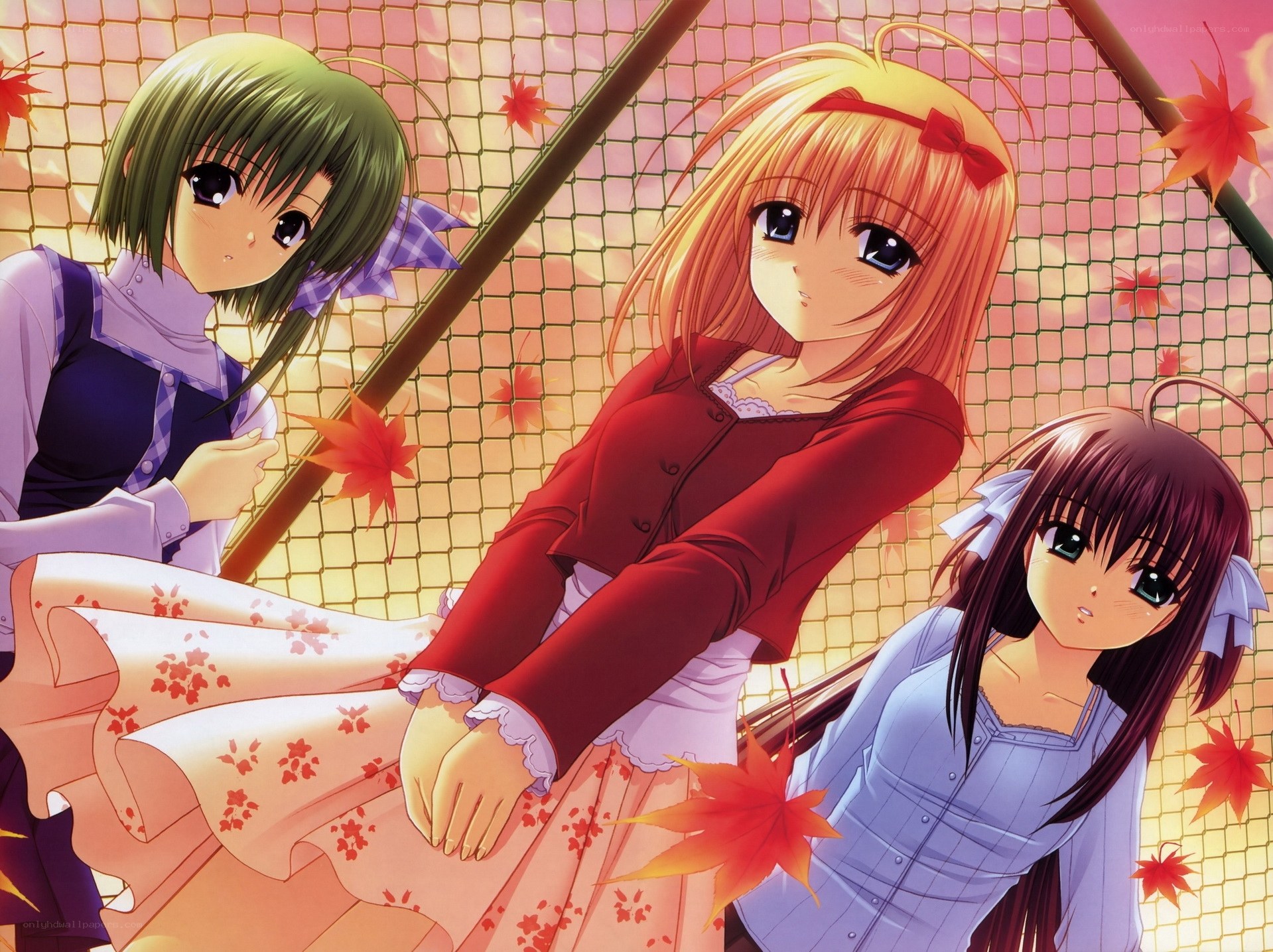 three girls in autumn