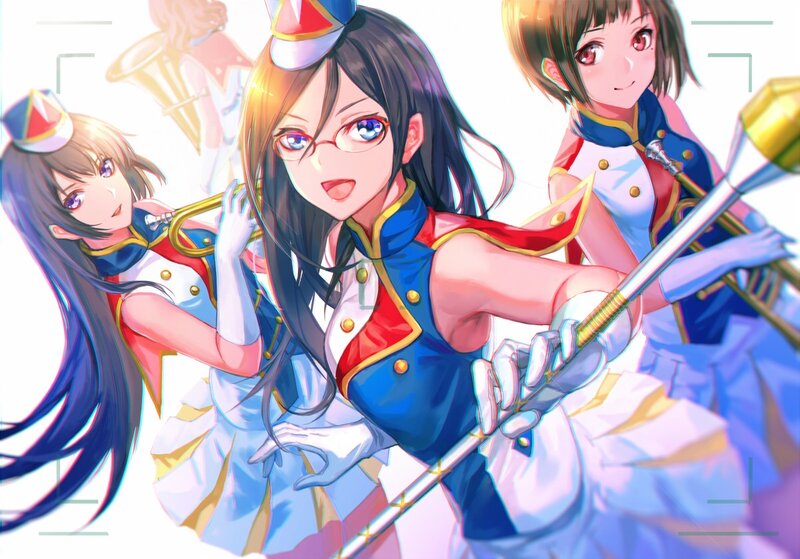 Three Girls in Band Uniforms
