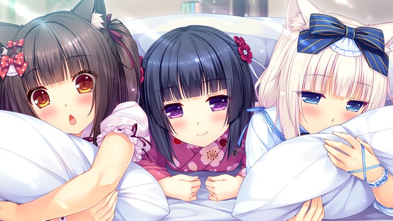 Three Girls in Bed — White, Peaceful