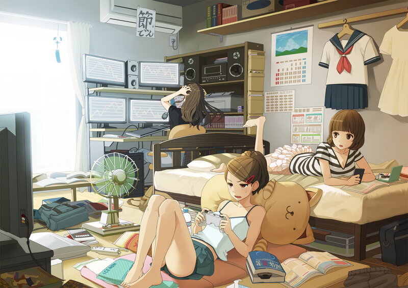 Three Girls in Bedroom — Beige