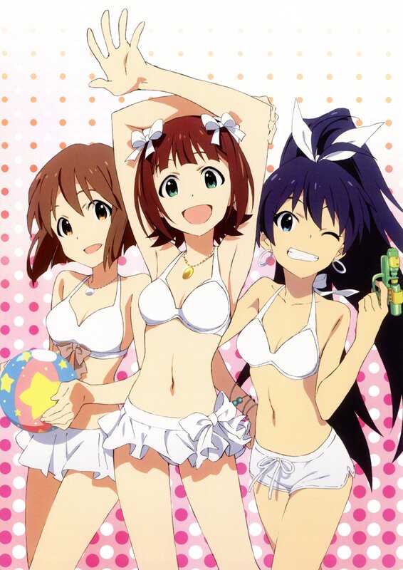Three girls in bikinis at the beach