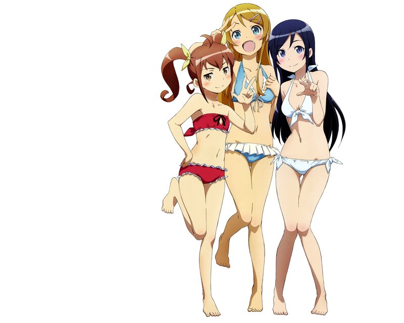Three Girls in Bikinis — White, Playful, Anime