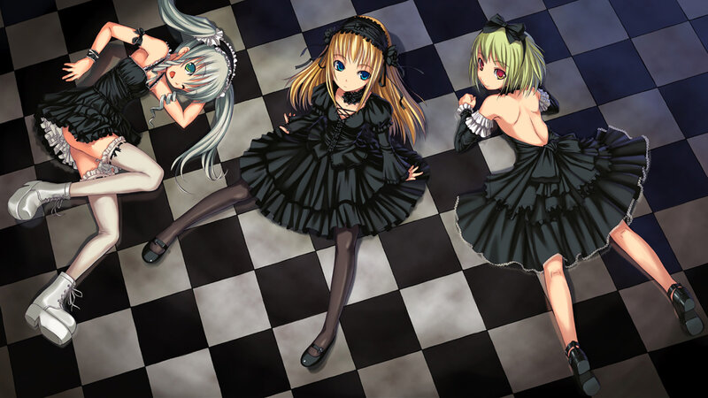 Three girls in black dresses