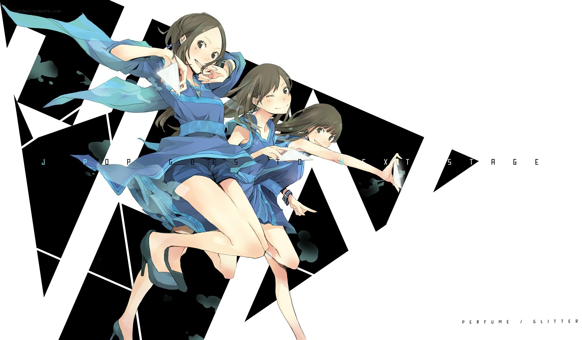 three girls in blue dresses