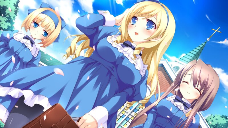 Three Girls in Blue Dresses — Cheerful