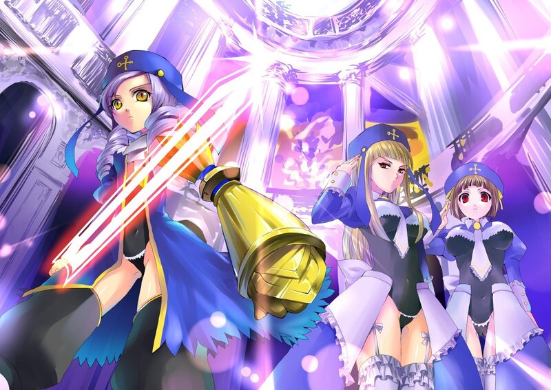 Three girls in blue uniforms