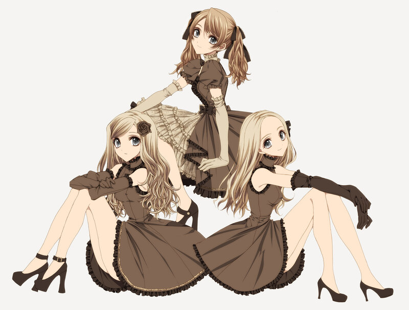 Three Girls in Brown Dresses