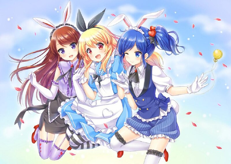 Three Girls in Bunny Costumes — Blue
