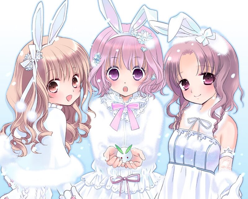 Three Girls in Bunny Costumes — White