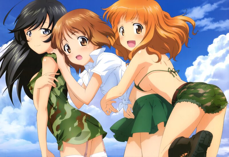 Three girls in camouflage outfits