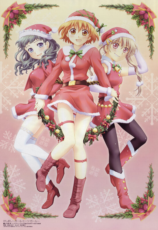 Three girls in Christmas outfits