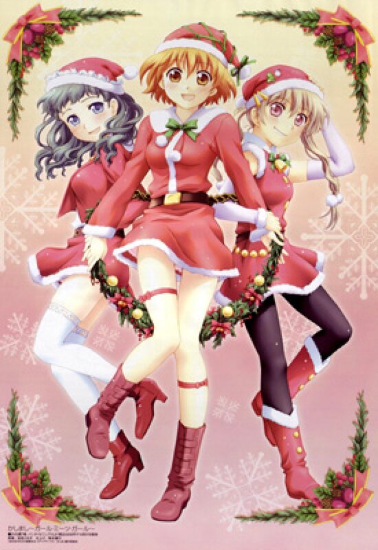 Three girls in Christmas outfits