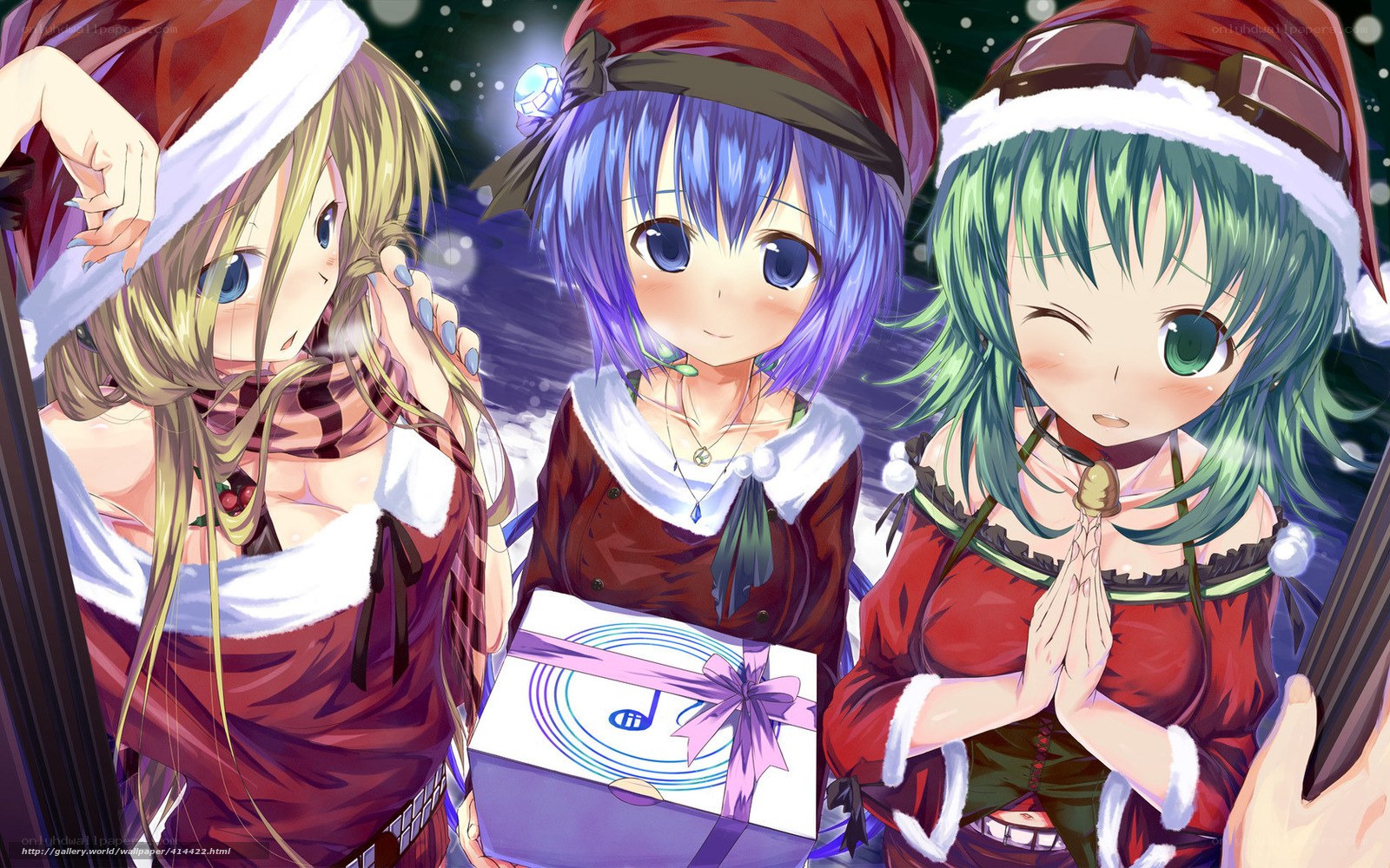 Three girls in Christmas outfits