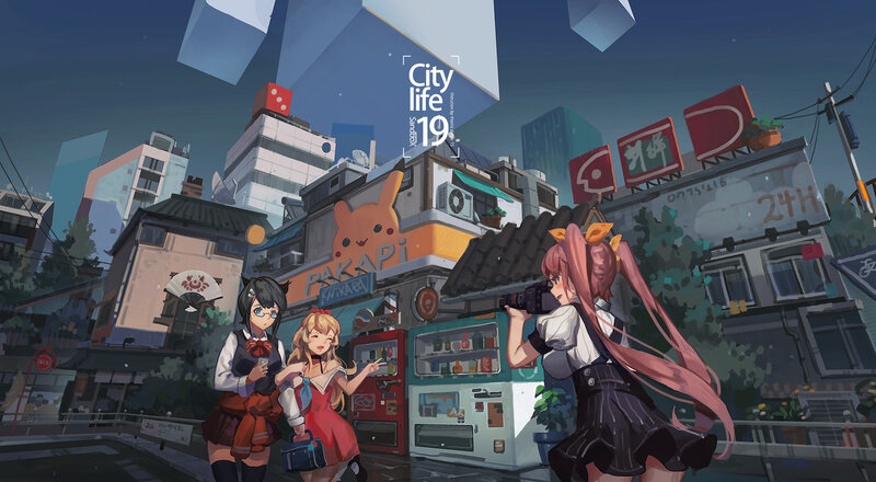 Three Girls in City Street