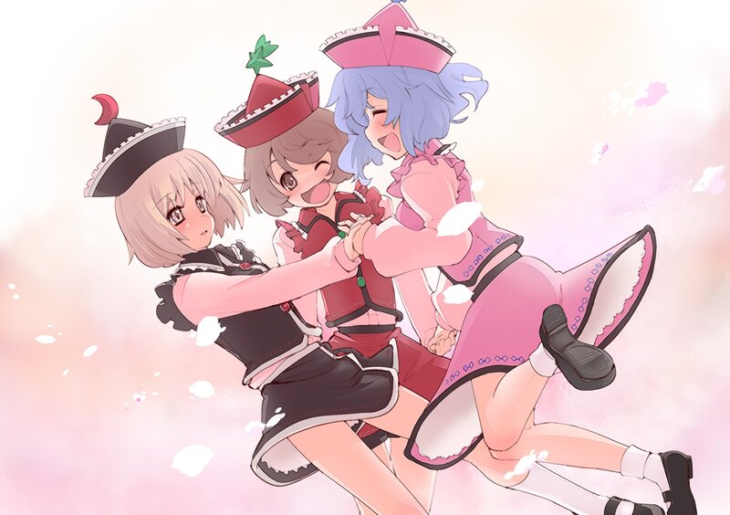 Three girls in colorful outfits