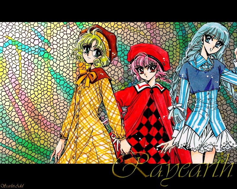 Three girls in colorful outfits