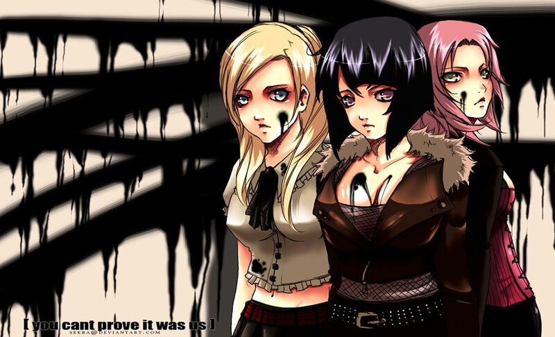 three girls in dark setting