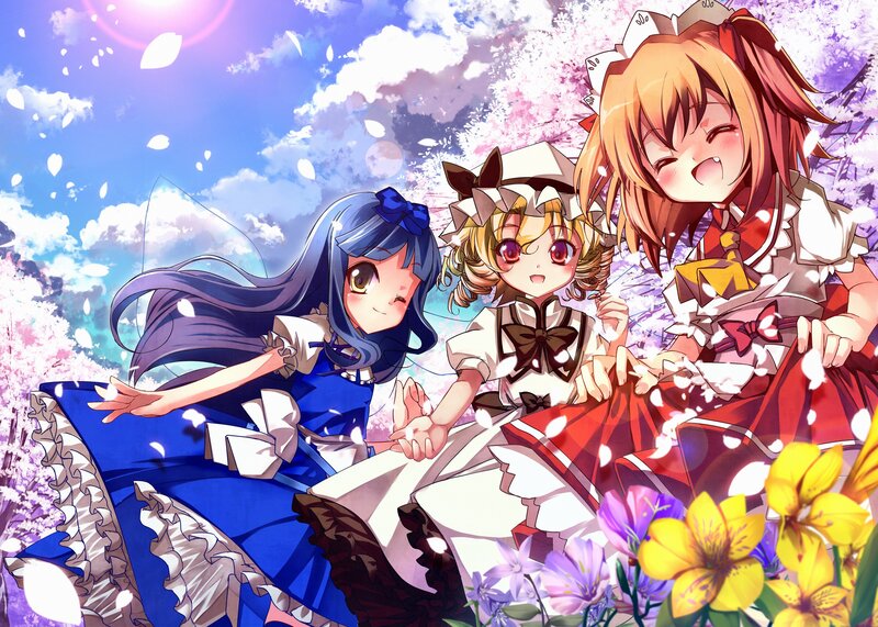 Three Girls in Dresses — Blue, Cheerful