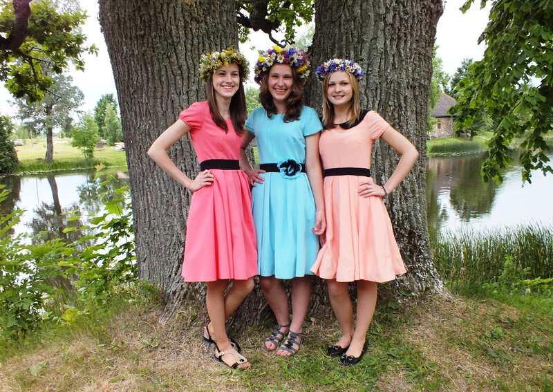 Three Girls in Dresses — Pink, Happy