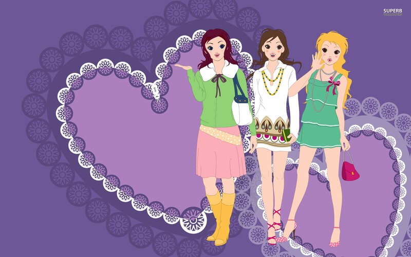 Three Girls in Dresses — Purple, Cheerful