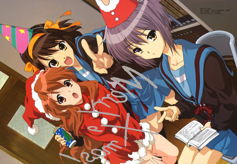 Three girls in festive hats