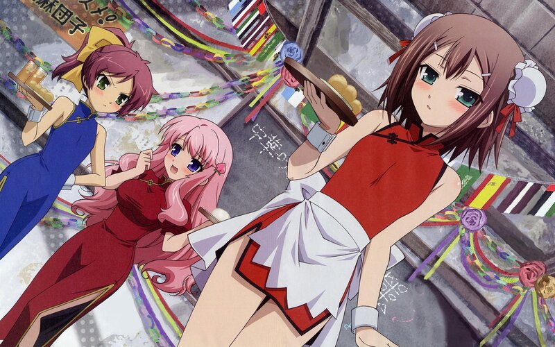 Three girls in festive outfits