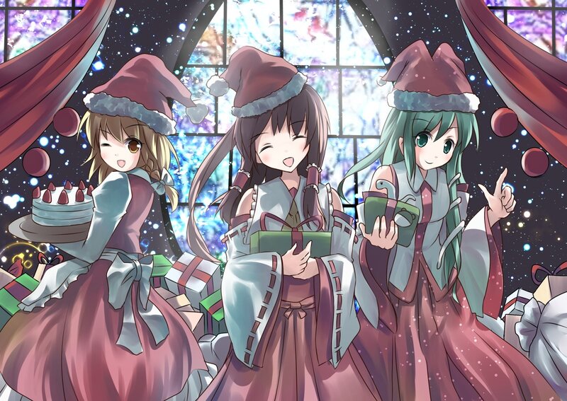Three girls in festive outfits