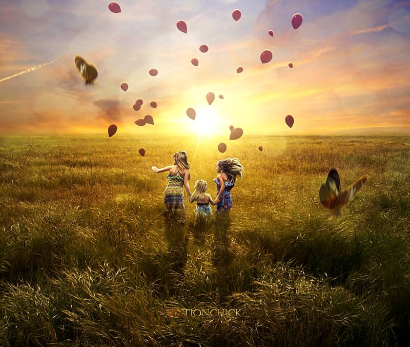 Three Girls in Field