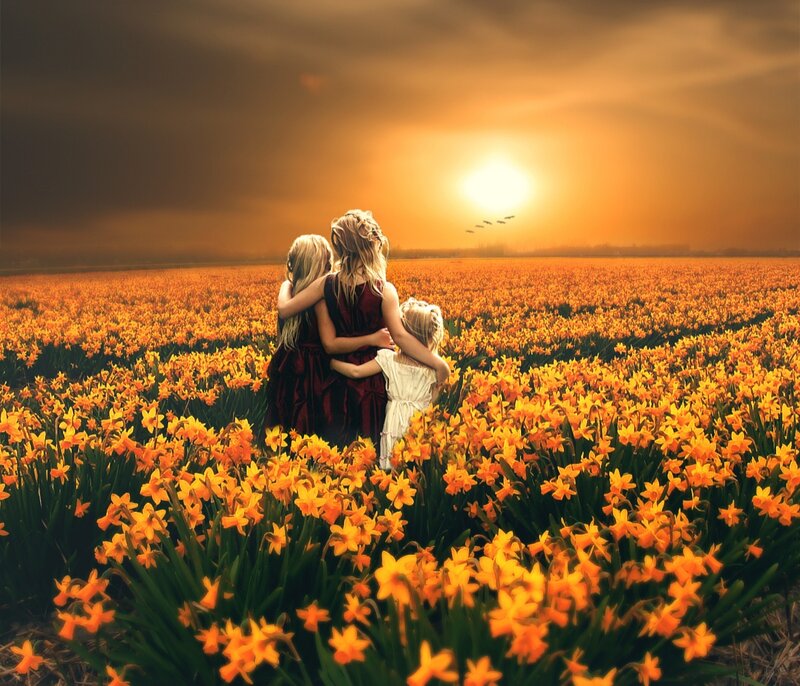 Three Girls in Field — Yellow