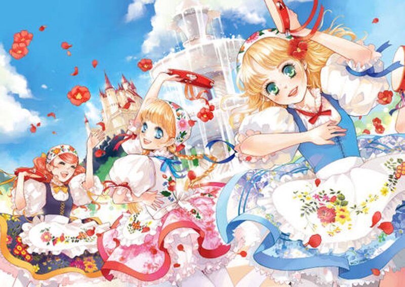 Three girls in floral dresses