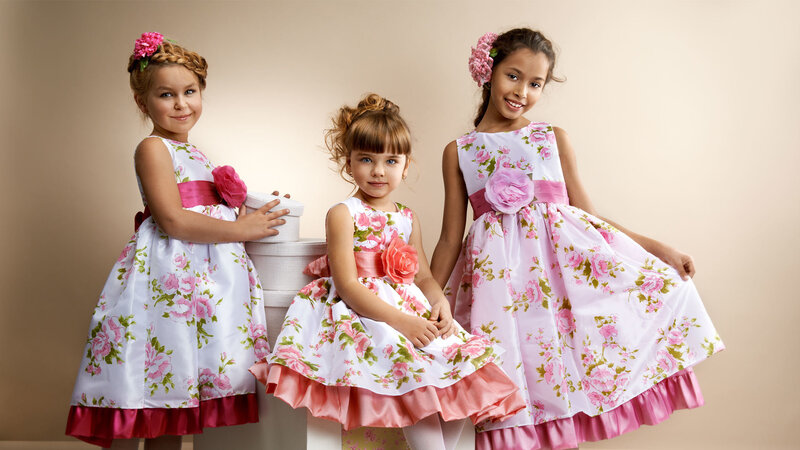 Three Girls in Floral Dresses — Pink