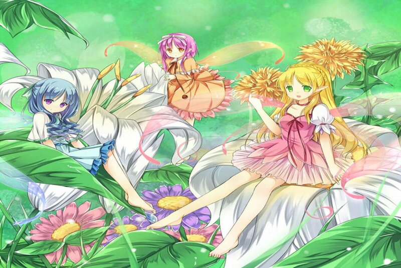 Three Girls in Flower Field