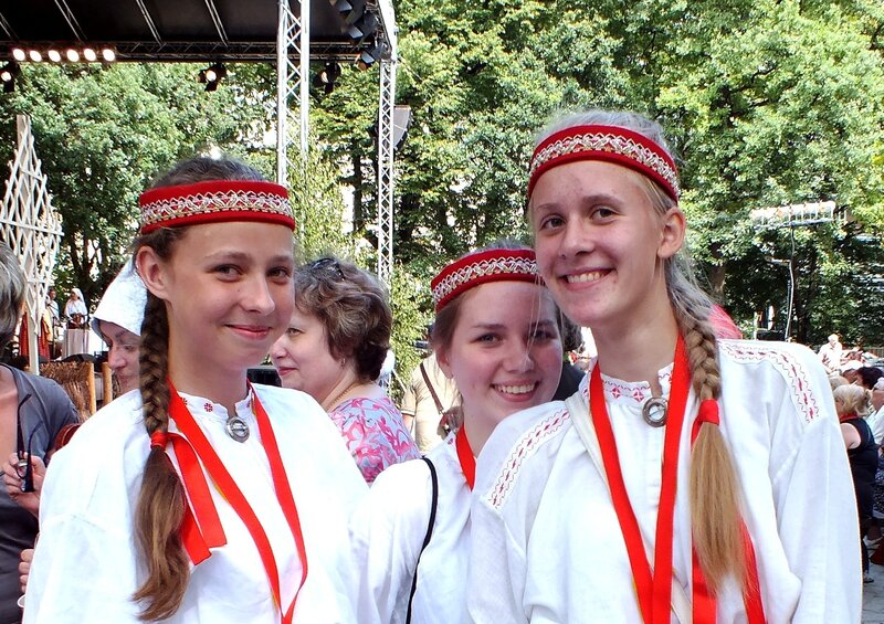 Three Girls in Folk Costumes
