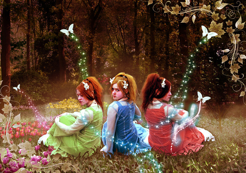Three Girls in Forest — Green, Magical