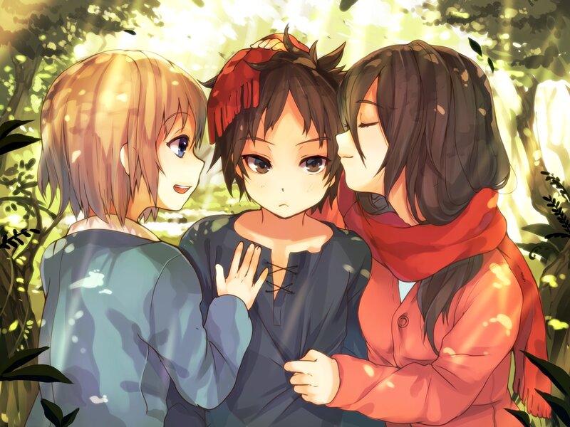 Three Girls in Forest — Green, Warm