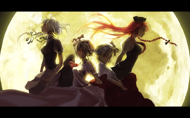 three girls in front of a full moon
