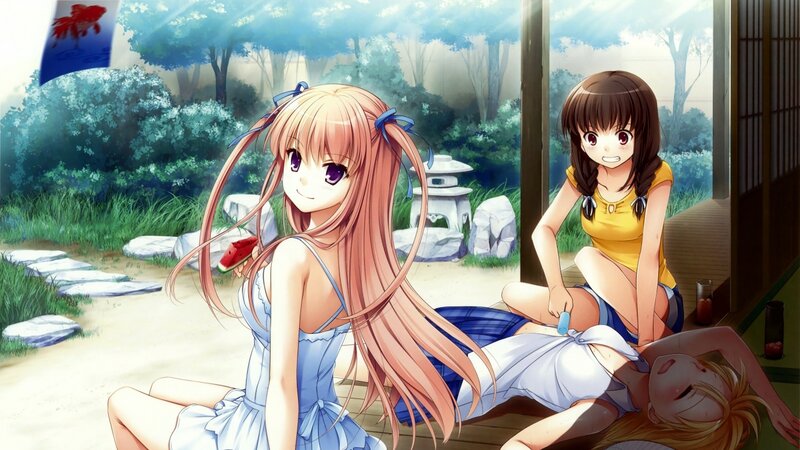 Three Girls in Garden — Blue, Serene, Summer