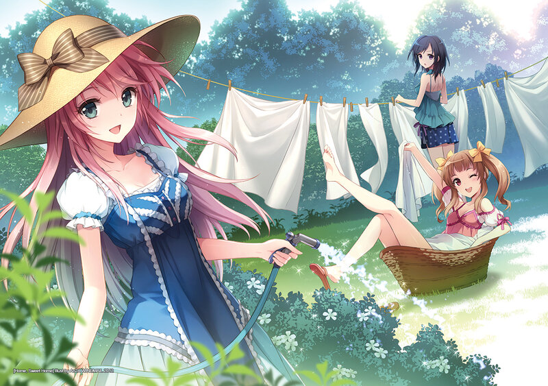 Three Girls in Garden — Blue, Serene