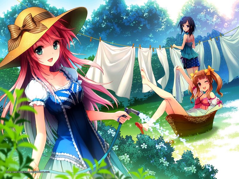 Three Girls in Garden — Blue