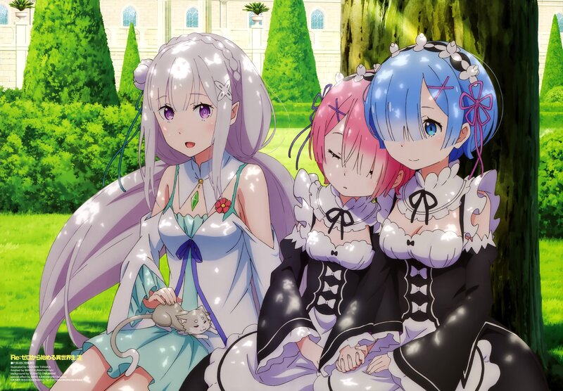 Three Girls in Garden — Green, Serene, Afternoon, Anime