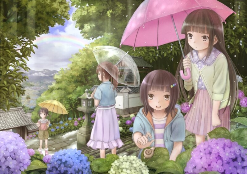 Three Girls in Garden — Purple