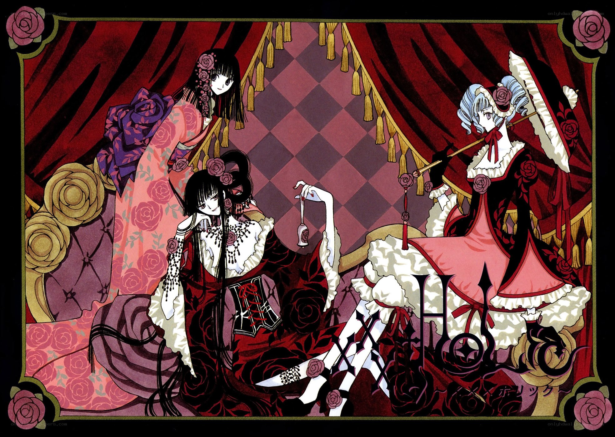 three girls in gothic dresses